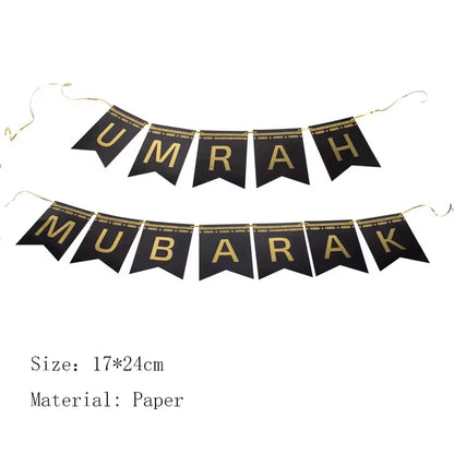 10Pcs Black Gold Umrah Mubarak Disposable Paper Plate Cup Napkin Banner Eid Mubarak Islamic Muslim Festival Party Decor Supplies